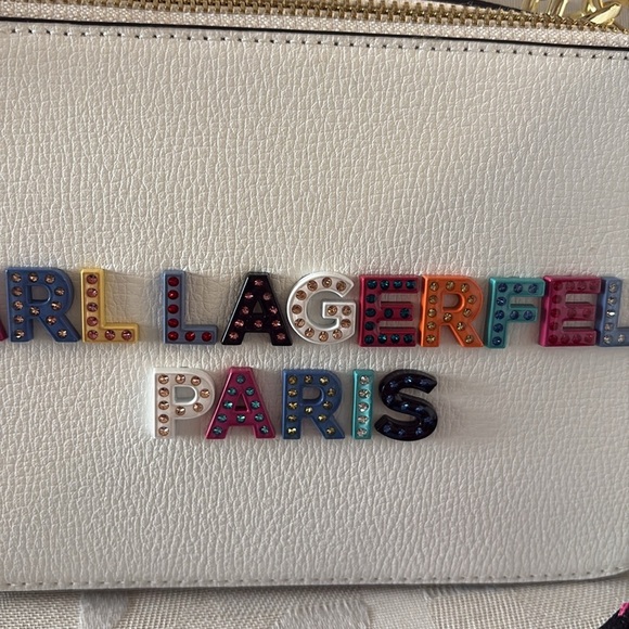 NWT Karl Lagerfeld Simone Lunchbox Double zip Crossbody Bag pebble white leather - Picture 4 of 17